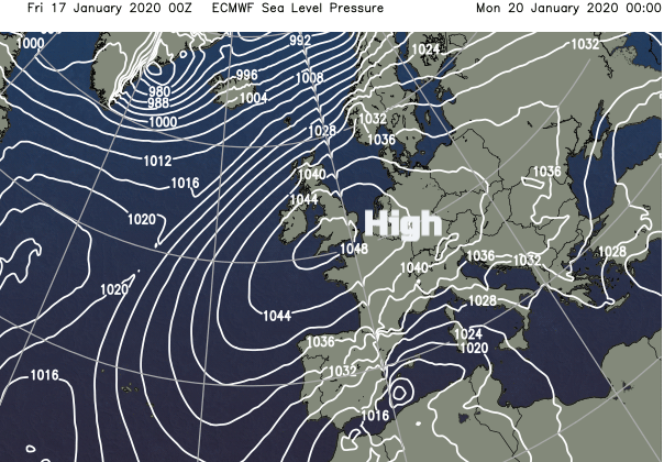 ECMWF model high near 1050 mb