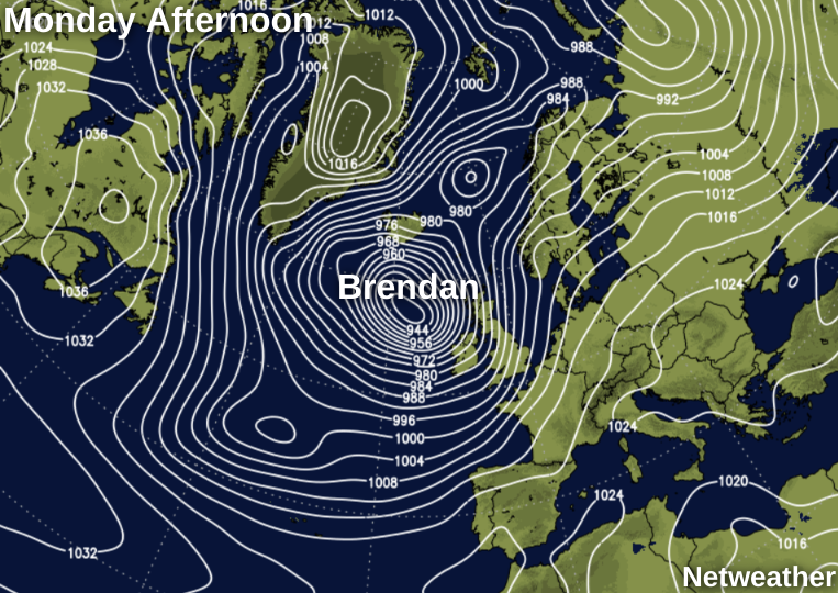 Storm Brendan arriving on Monday afternoon