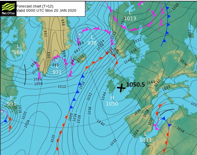 1050.5hPa high pressure Mumbles Head Jan 2020