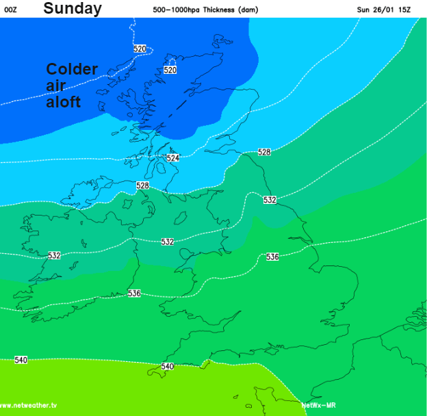 Colder by Sunday in north, risk of hill snow UK