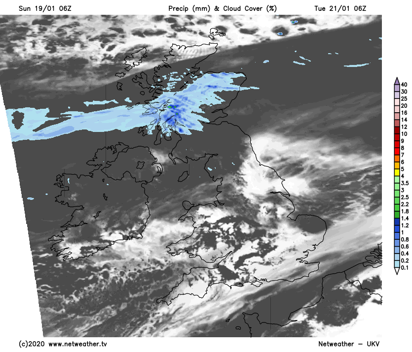 Patchy rain pushing down from the north, widespread frost and fog further south