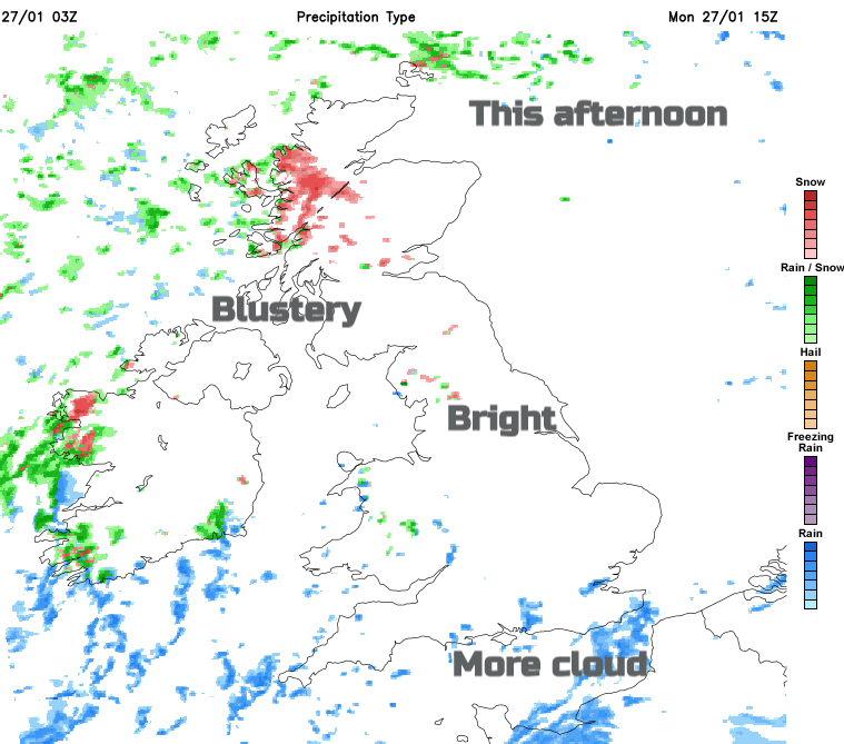 Monday afternoon UK weather