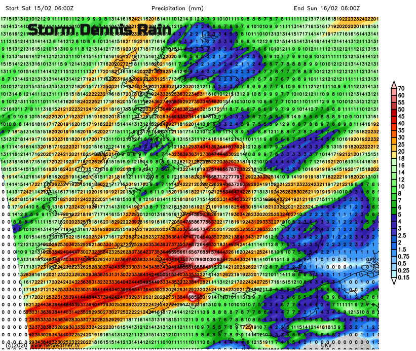 Forecsat rain from Storm Dennis