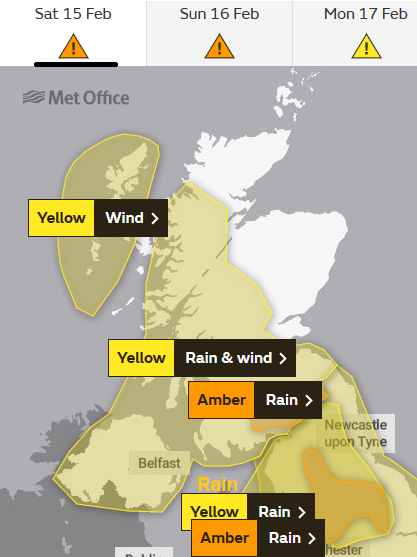 Amber warning for Rain Scotland and Winds Northern Ireland