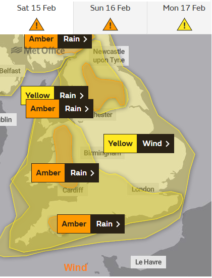 Amber warning for Rain Wales and NW England