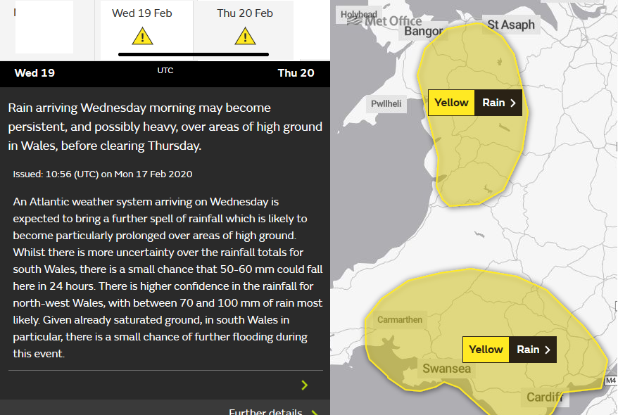 Wales rain warning