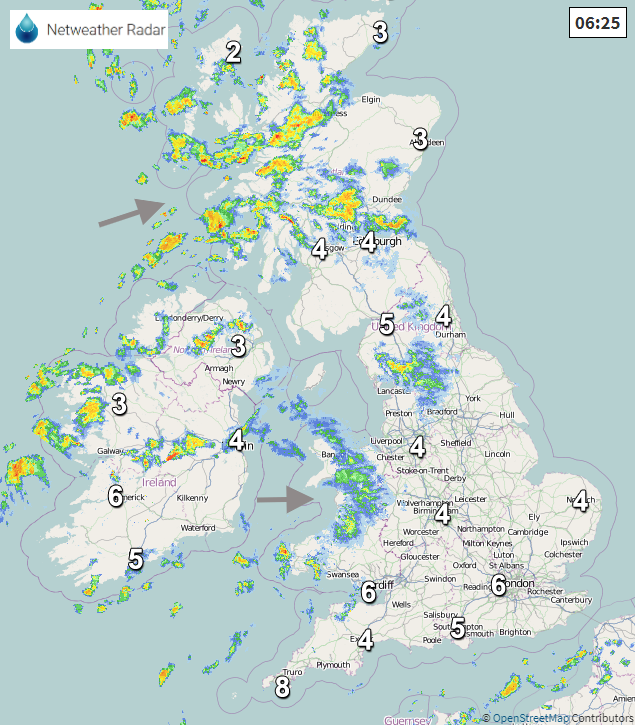 UK radar with #UKsnow showers