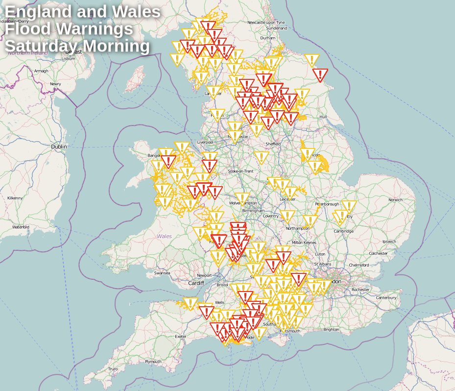 Flood warnings as of Saturday morning across England and Wales