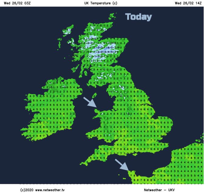 UK temperatures Wednesday