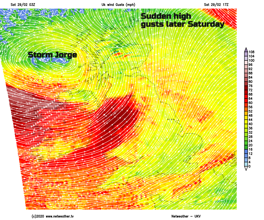 Storm Jorge gusts, high sudden winds UK Ireland