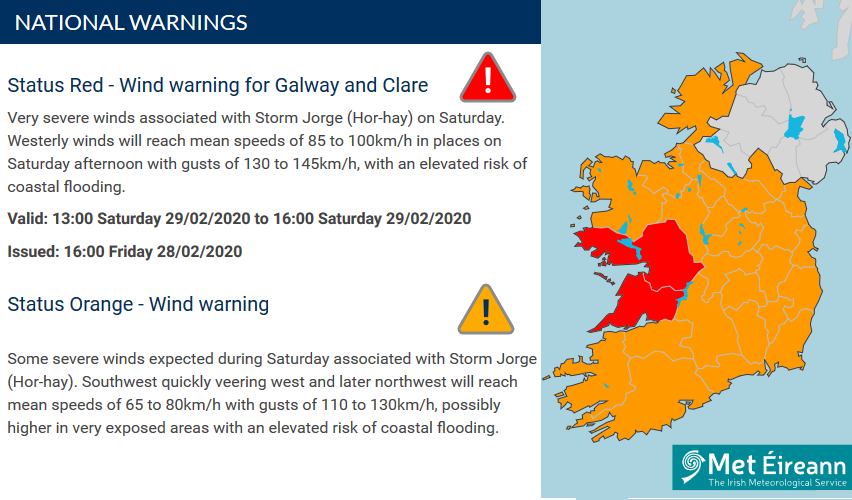 Storm Jorge red warning Ireland