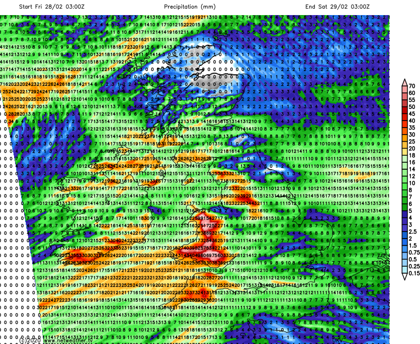 High rainfall totals in Wales and Northwest England Friday into Saturday