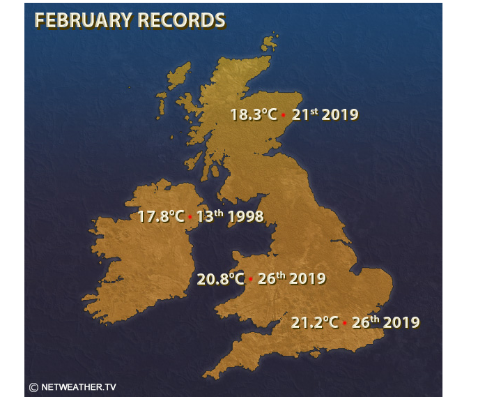 UK february records temperature