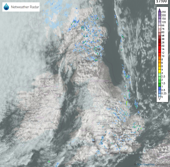 UK cloud cover and rainfall radar