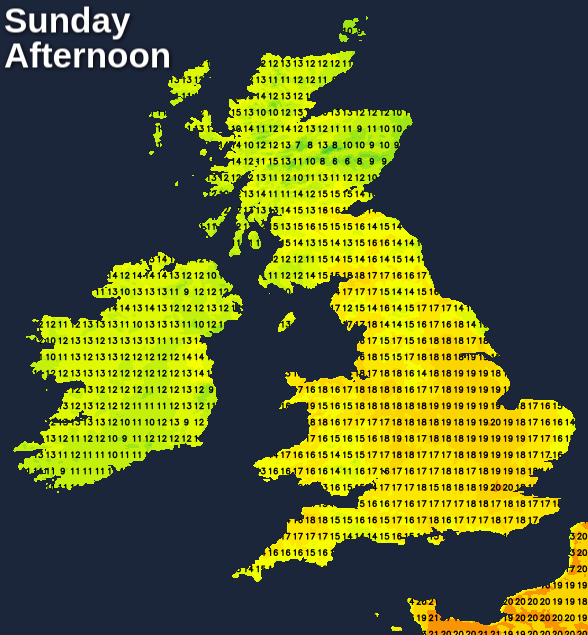 Warm temperatures on Sunday afternoon