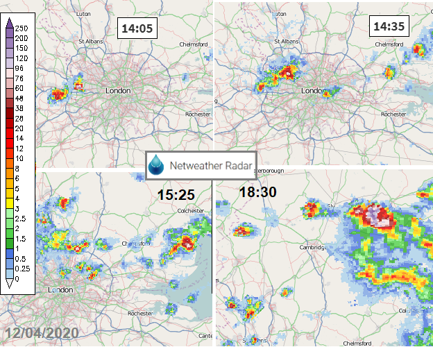 England thunderstorms from Easter Sunday radar