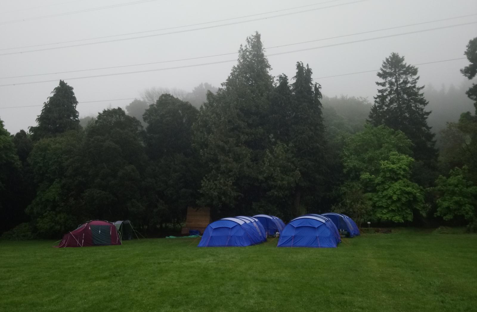 Wet camp, tents in the rain