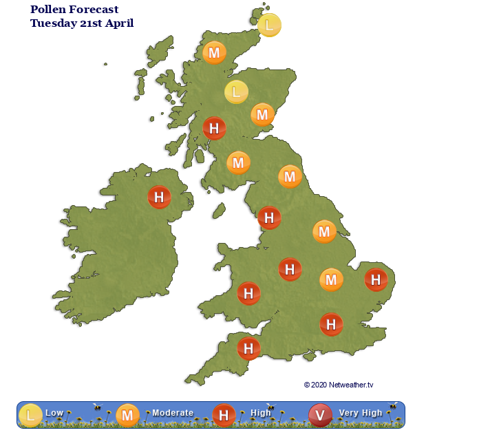 UK Pollen, high tree pollen in places