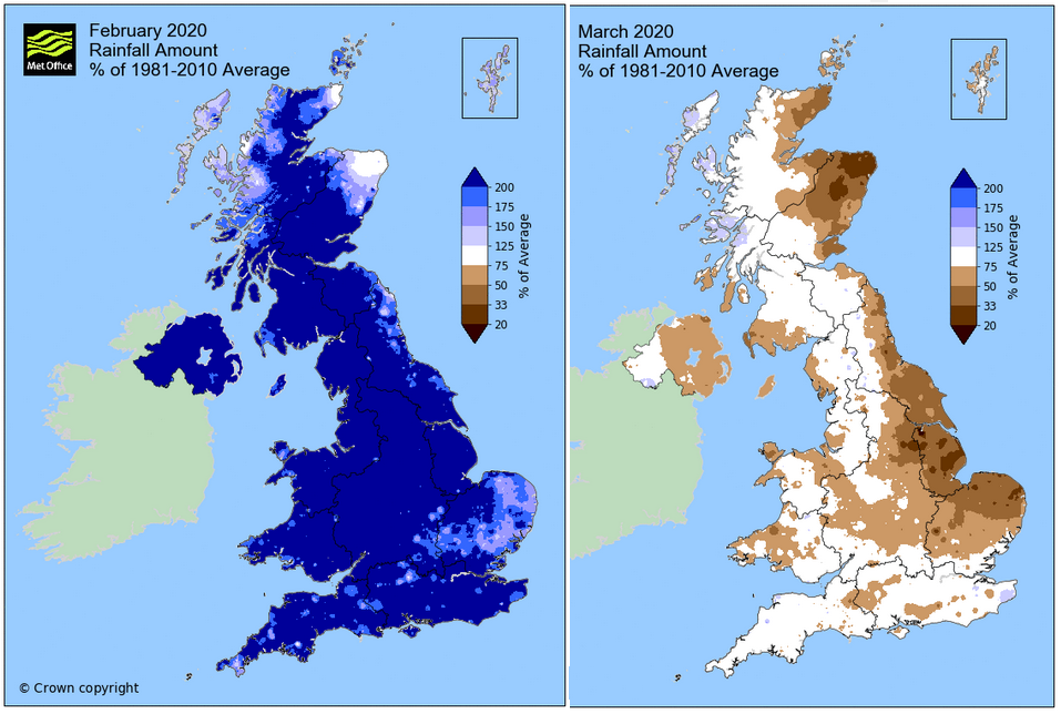 UK February and MArch rainfall 2020