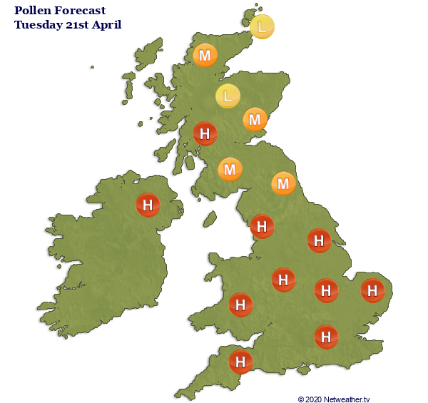 HIgh pollen count in many areas
