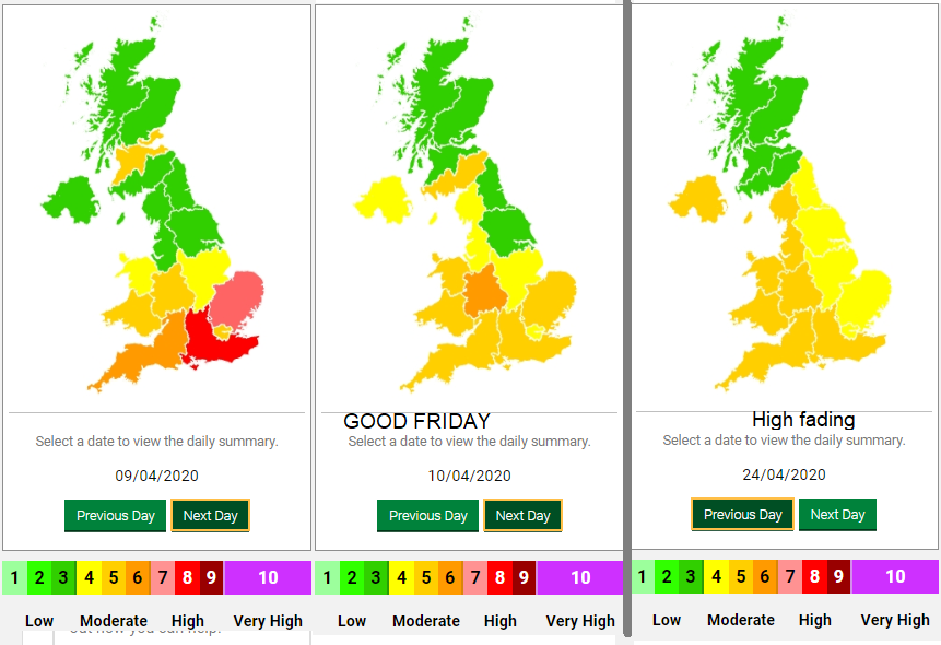 Easter air pollution levels UK