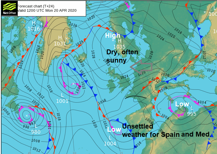 High pressure over Europe anticyclone and easterly wind