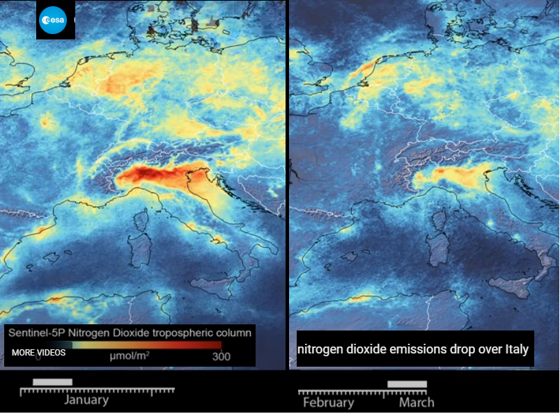 NO2 levels over norhtern Italy in coronavirus