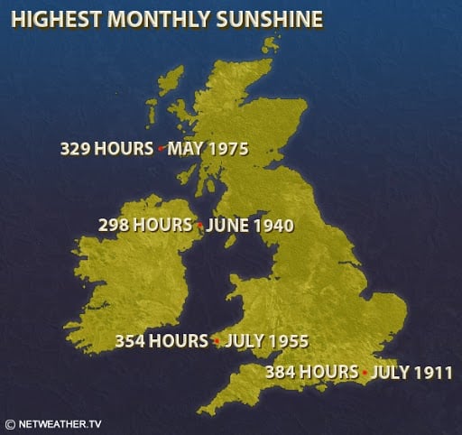 Highest UK sunshine