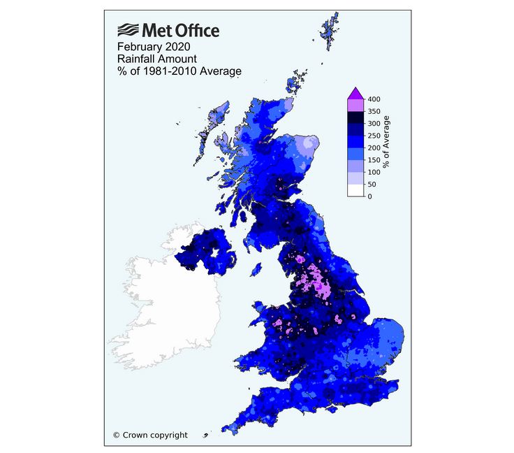 UK February 2020 rainfall Met Office