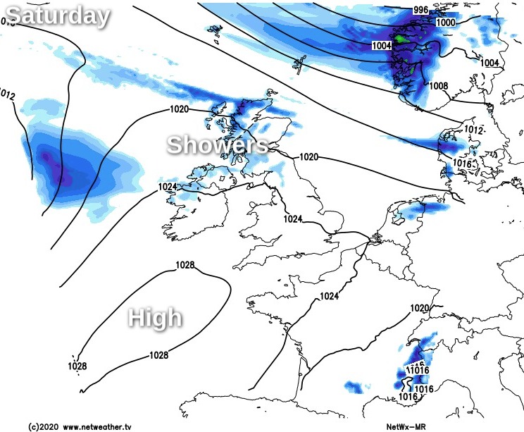 High pressure to the southwest on Saturday