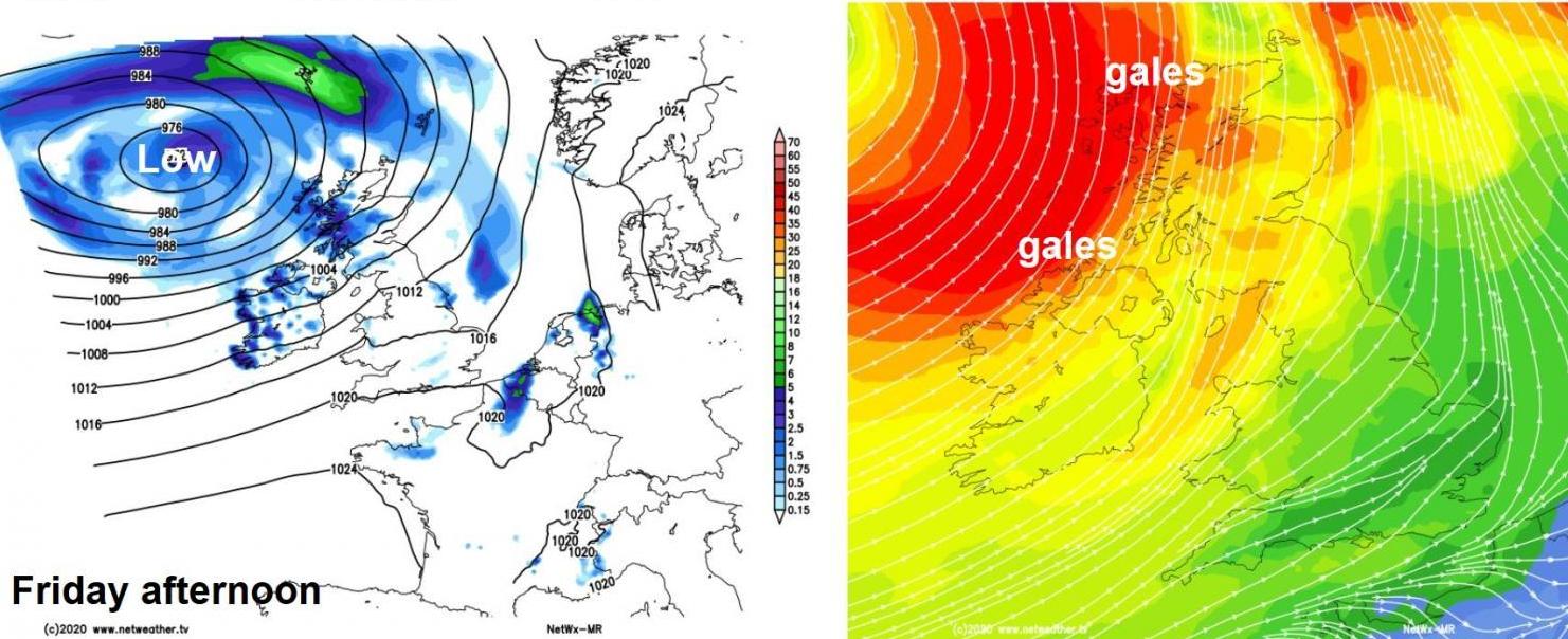 Low pressure bringing strong winds to the northwest on Friday