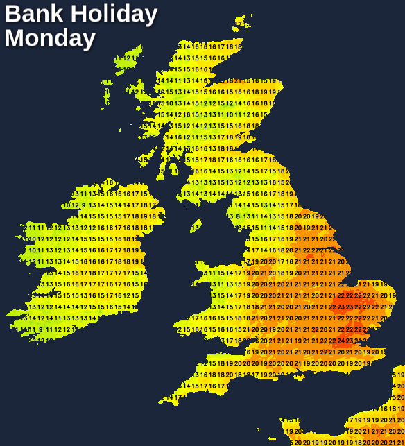 Warm temperatures and sunshine on Bank Holiday Monday