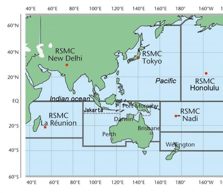 RSMCs delhi, tokyo, la reunion, 