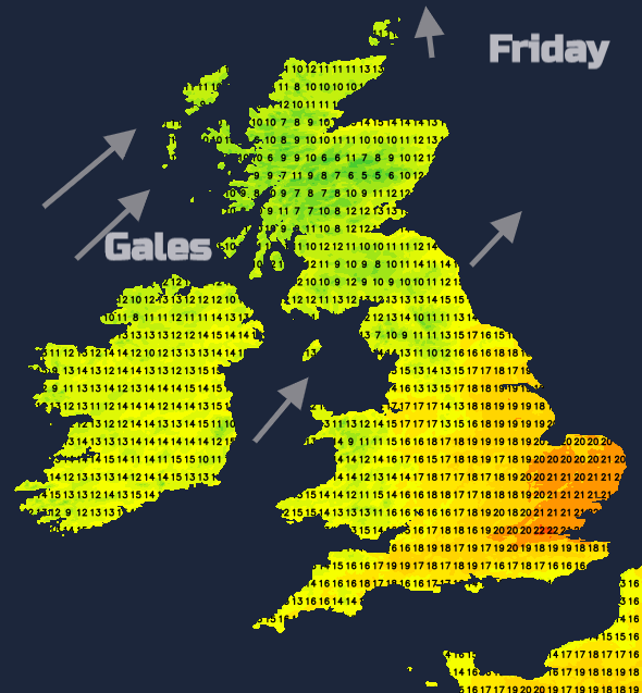 UK temperatures Friday