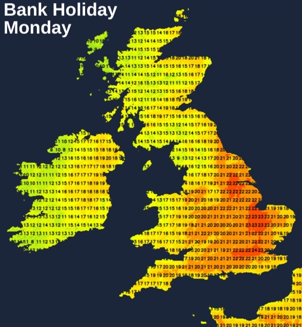 Temperatures on Bank Holiday Monday