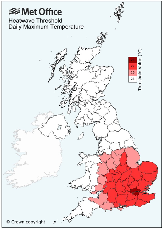 Met Office UK heatwave threshold