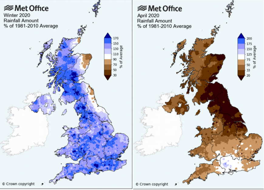 Winter rainfall UK and April 2020