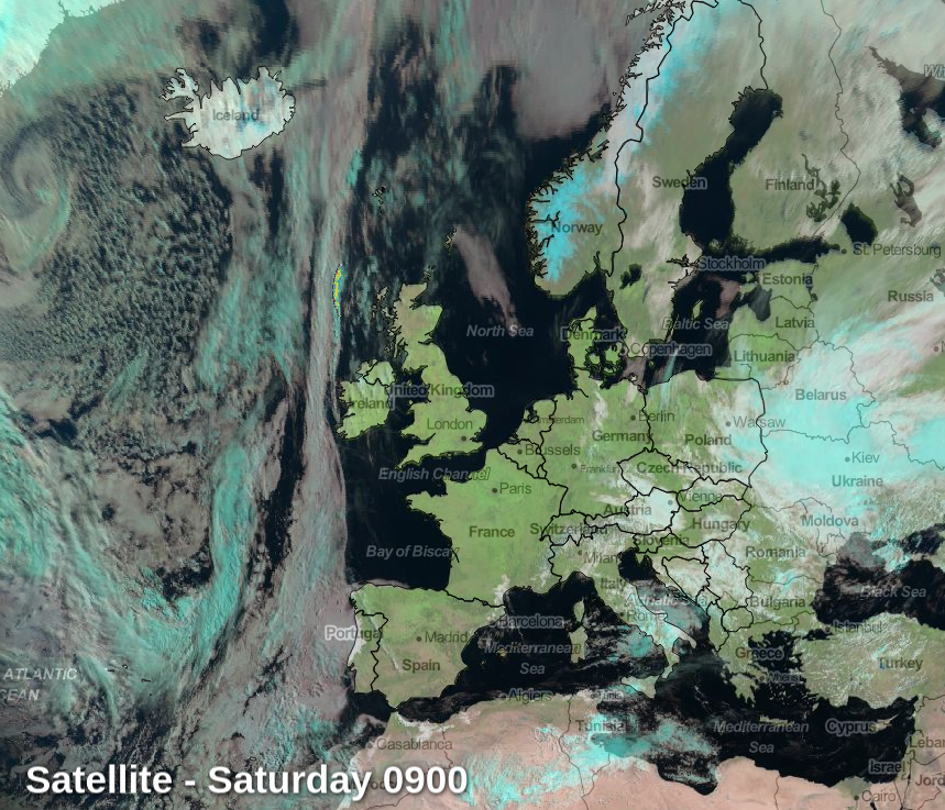 Sunny skies shown on the Satellite image Saturday morning