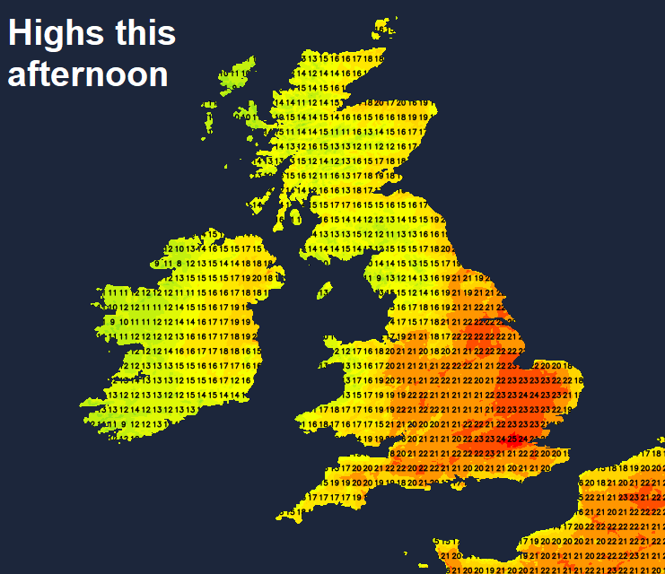 Temperatures this afternoon