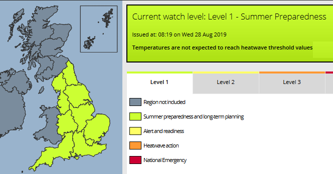 UK heatwave conditions level 1