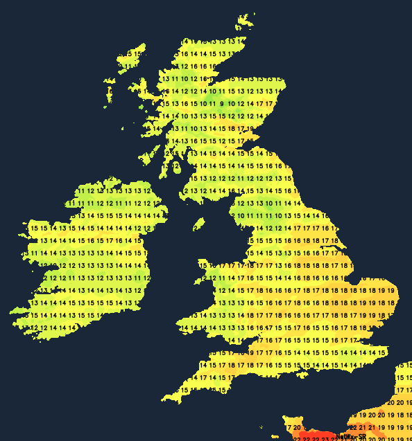 Temperatures on Tuesday afternoon