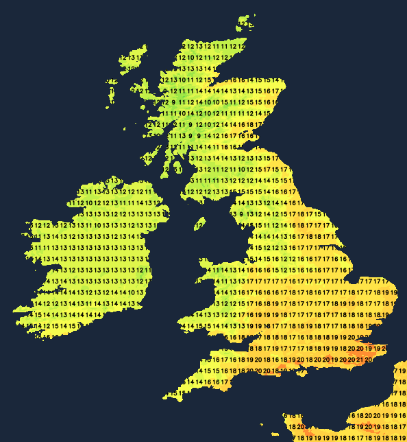 Temperatures at 1500 today