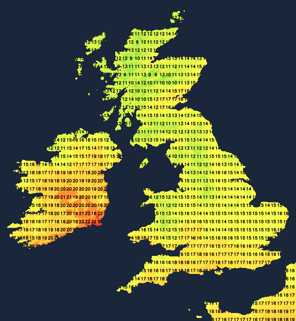 Temperatures on Wednesday