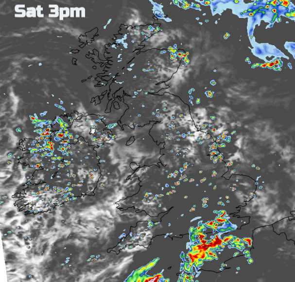 UK thunderstorms and heavy showers Saturday weekend weather
