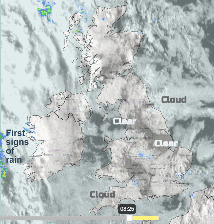 Cloud and rain over UK
