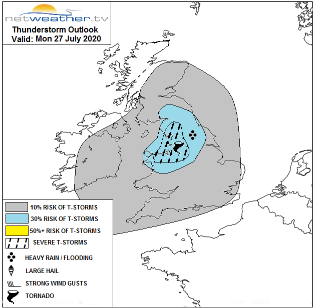 Thunderstorm and tornado forecast UK England