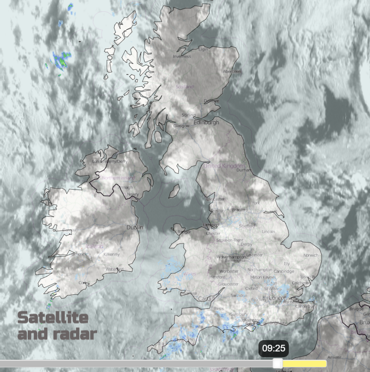 UK radar satellite rain and cloud cover