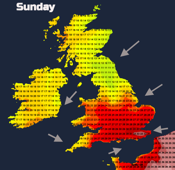 Sunday temperatures UK heat