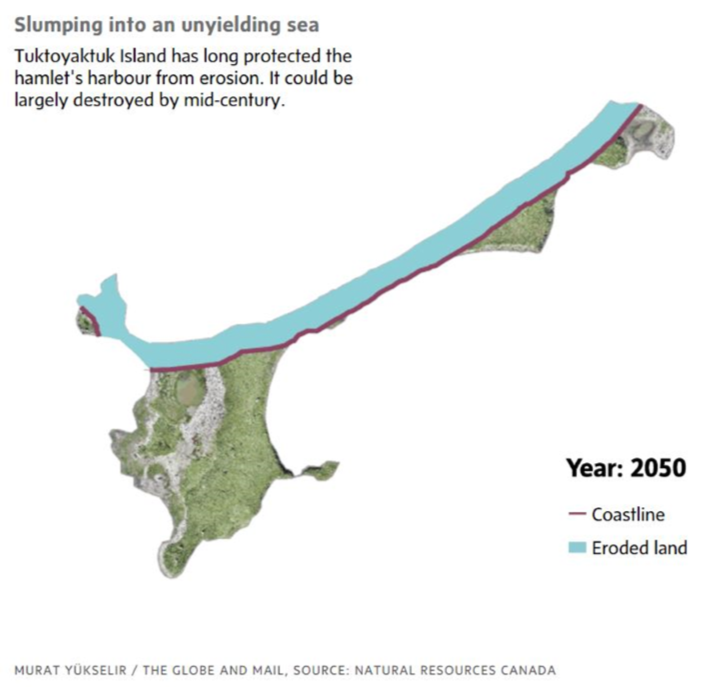 Estimated loss of land on Tuktoyaktuk by 2050