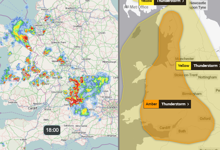 Amber warning heatwave thunderstorms UK England Wales